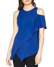 HALSTON HERITAGE Ruffle Cold-Shoulder Top blue at Bloomingdales